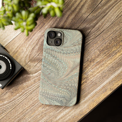 Marbled VIntage Design, Italian Feather Phone Case, Green Hues, Mint, Beige, Neutrals, Slim Phone Cases, IPHONE16 and all sizes