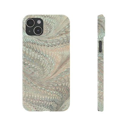 Marbled VIntage Design, Italian Feather Phone Case, Green Hues, Mint, Beige, Neutrals, Slim Phone Cases, IPHONE16 and all sizes